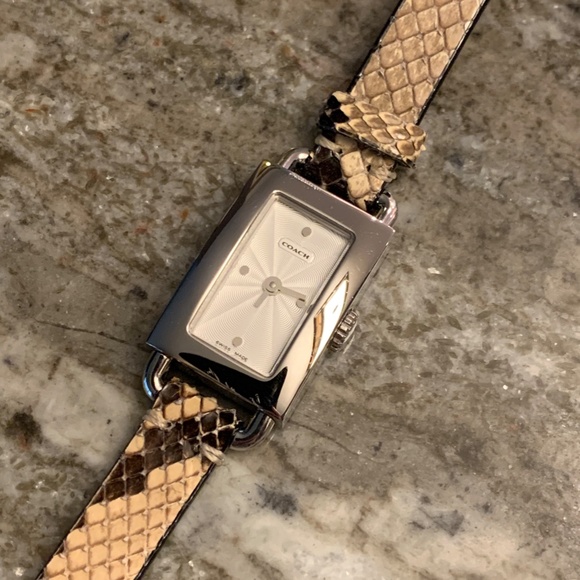 Stunning Slim Silver Coach Watch with a Genuine Python Black & Tan Band. UEC - Picture 1 of 7